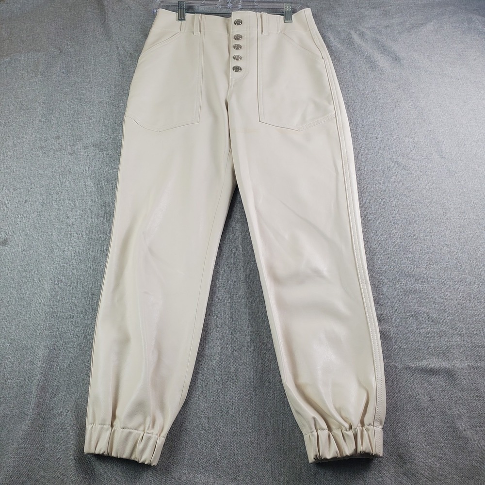 Veronica Beard Faux Leather Pants Womens Size 27 Ivory Skinny Button Fly